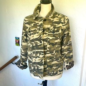 M.N.I. Los Angeles Camouflage Army Green Cotton Jacket with Leopard lining Small